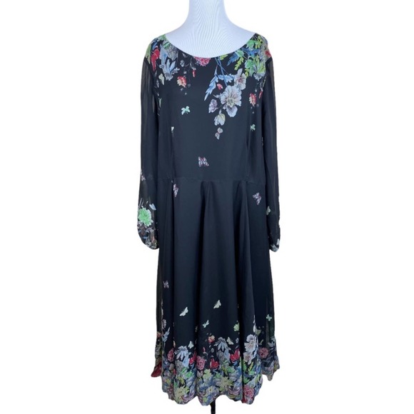 floryday Dresses & Skirts - NWT Black Chiffon Romantic Floral Print Plus Size Midi Dress Size 2XL
